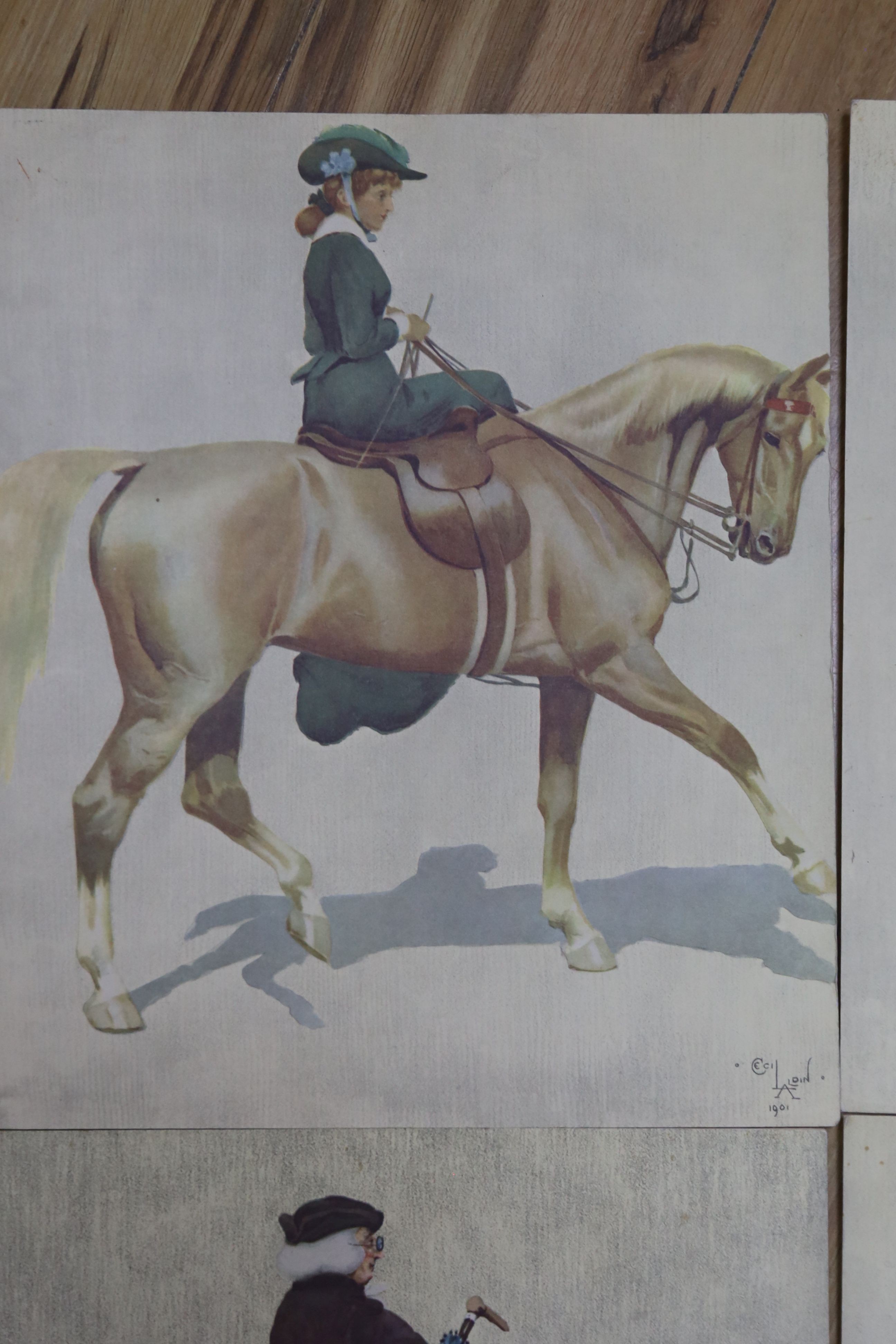 Five Cecil Aldin unframed equestrian prints.